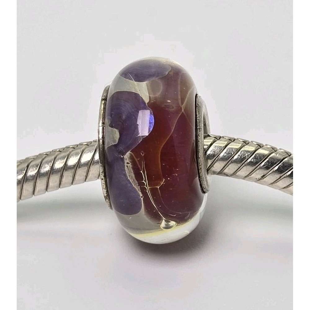 Chamilia Murano Glass Bead Charm Sterling Silver 925 Purple Red Swirl Retired